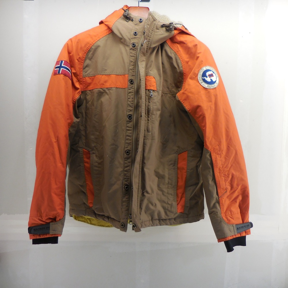 Napapijri Geographic Expedition Hooded Jacket Brown Orange Mens Medium N0YJX9